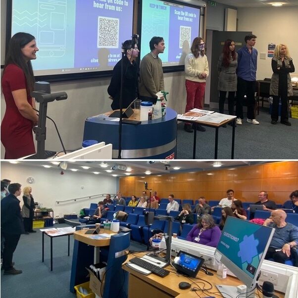 students pitch ideas to internal stakeholders at Co-evolution event 3 Sept 2023 North Haugh